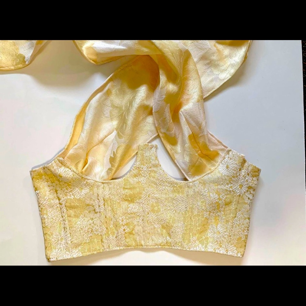 Custom hand made pale yellow corset scarf wrap top w boning